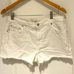 Gently Used. 7 For All Mankind, White Denim Cutoff Shorts, Size 29